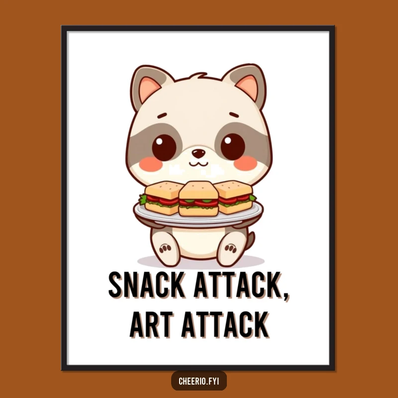 Free Printable Wall Art: Funny Stylized Animal Serving Mini Sandwiches, Quirky Art