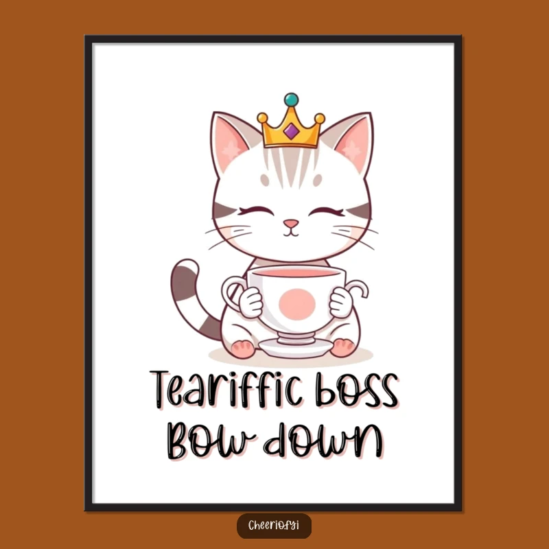 Free Printable Wall Art: Royal Cat Teacup Whimsy, Humorous Downloadable Decor