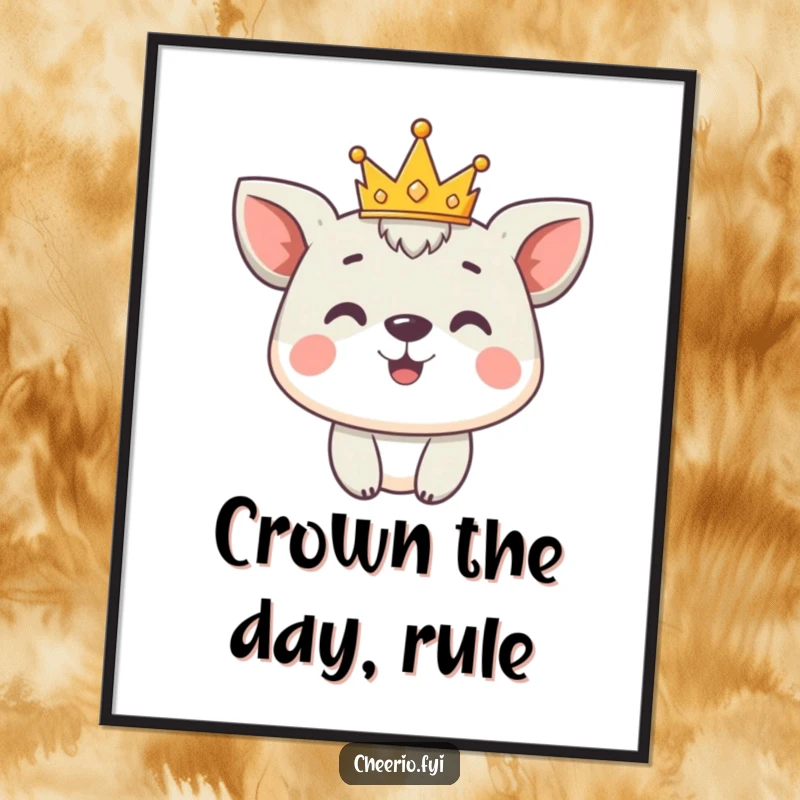 Funny Free Printable Wall Art: Cute animal wearing a tiny crown with a proud smile, hilarious downloadable decor.