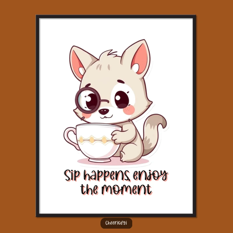 Funny Free Printable Wall Art: Curious Monocled Animal & Teacup