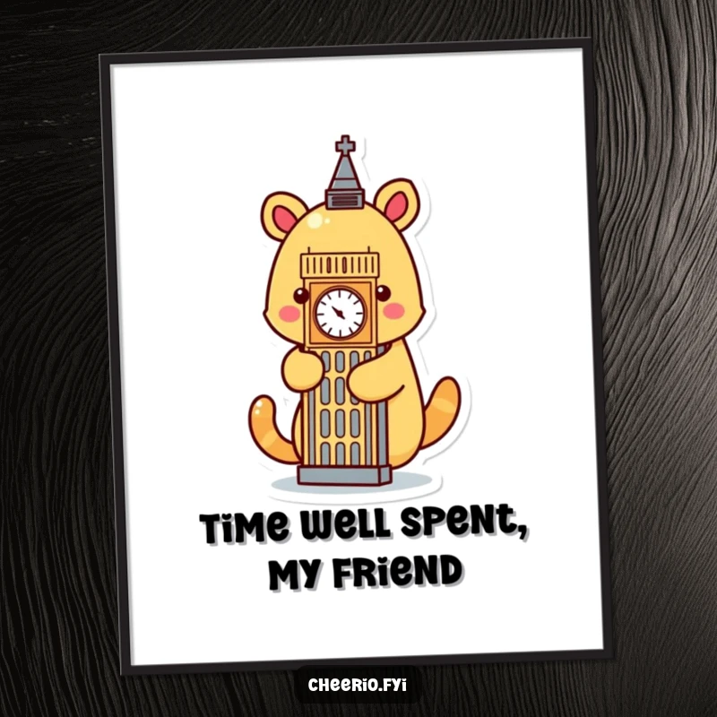 Funny Free Printable Wall Art with a cartoon animal embracing a stylized Big Ben icon, perfect for downloadable London decor.