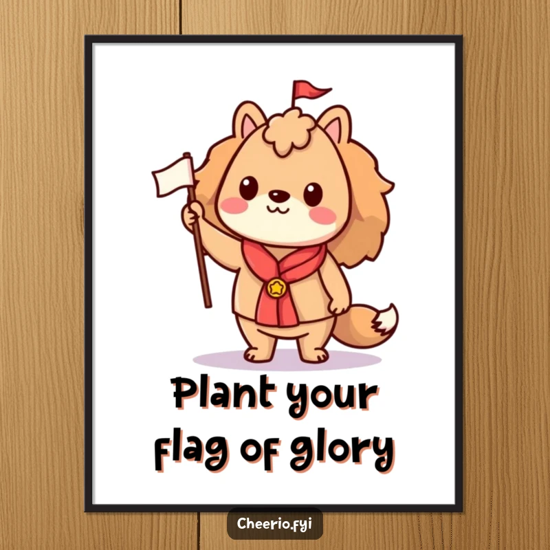 Funny Free Printable Wall Art showcasing a proud animal character standing tall and boldly raising a small flag.