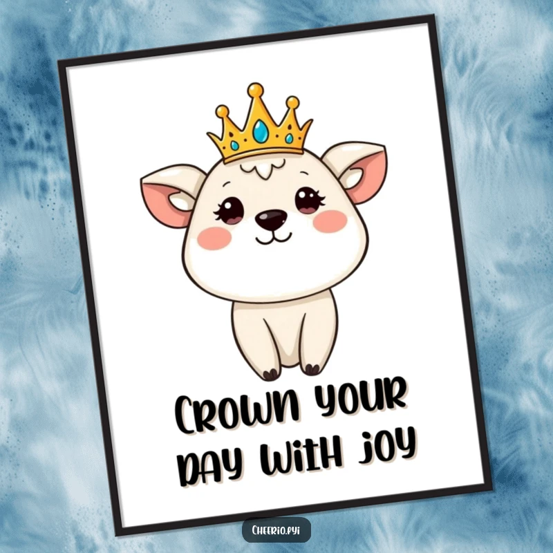 Funny Free Printable Wall Art featuring a cute animal character wearing a tiny crown, smiling regally, adding a touch of majestic humor.