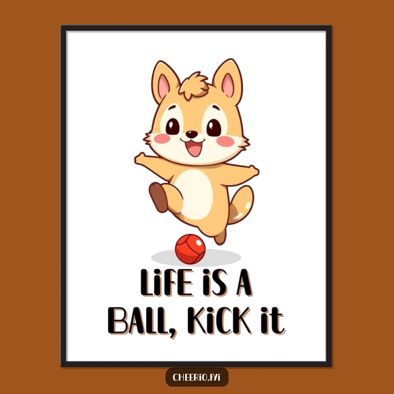 Funny Free Printable Wall Art: Energetic Animal Kicking Red Ball