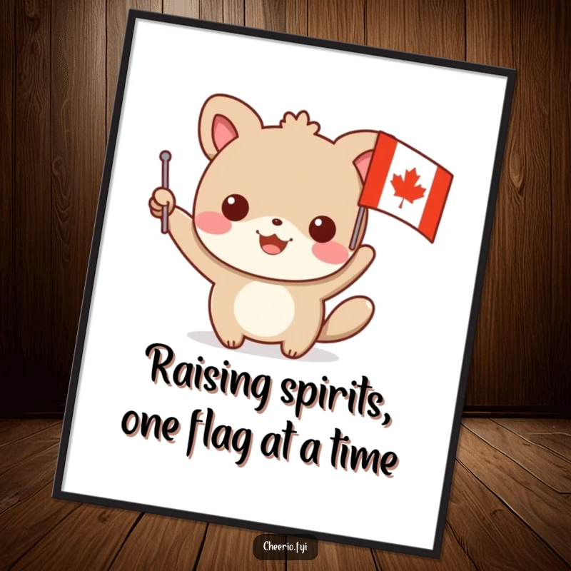 Funny Free Printable Wall Art: A cheerful animal character joyfully waves a small flag featuring a prominent red cross emblem.