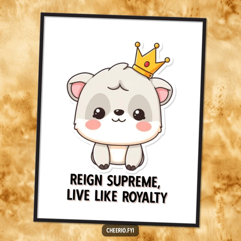 Funny Free Printable Wall Art of a smiling animal proudly wearing a tiny crown, adding a touch of regal charm.