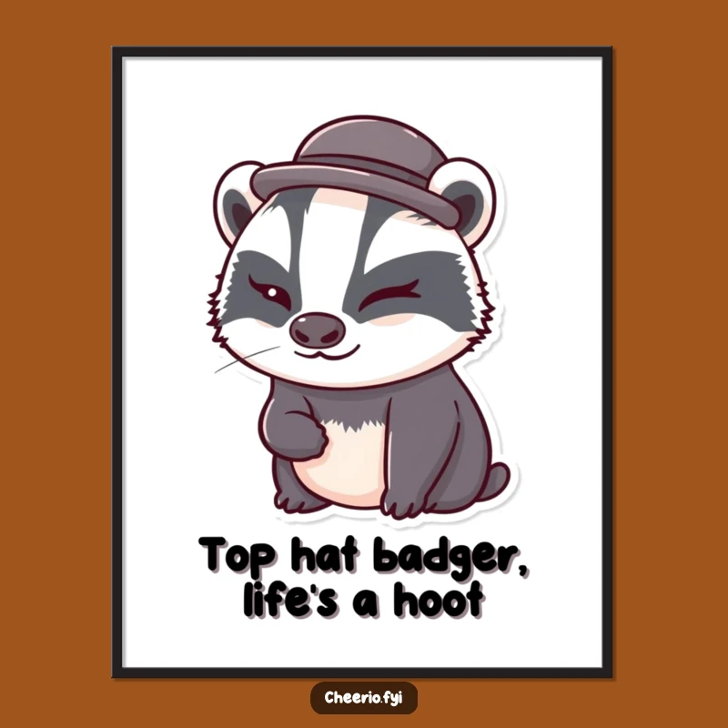 Free Printable Wall Art: Winking Badger in Hat Downloadable Art, Funny DIY Decor