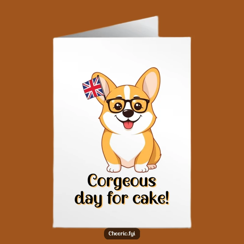Free Printable Birthday Card: Cheerful Corgi Monocle & Flag Fun Downloadable Gift