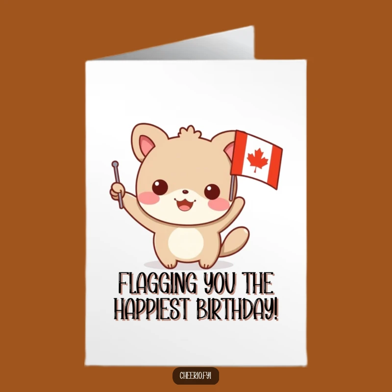 Free Printable Birthday Card: Funny Animal Waving Red Cross Flag