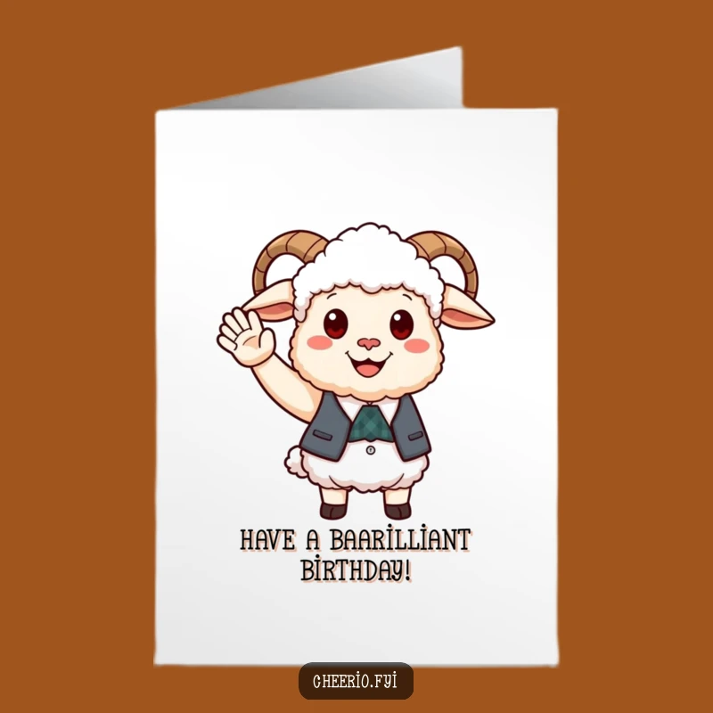 Free Printable Birthday Card: Cheerful Sheep Waistcoat Wave Fun Downloadable