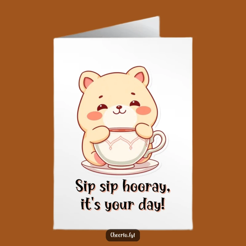 Free Printable Birthday Card: Chubby Animal Tea Time - Funny Downloadable Gift