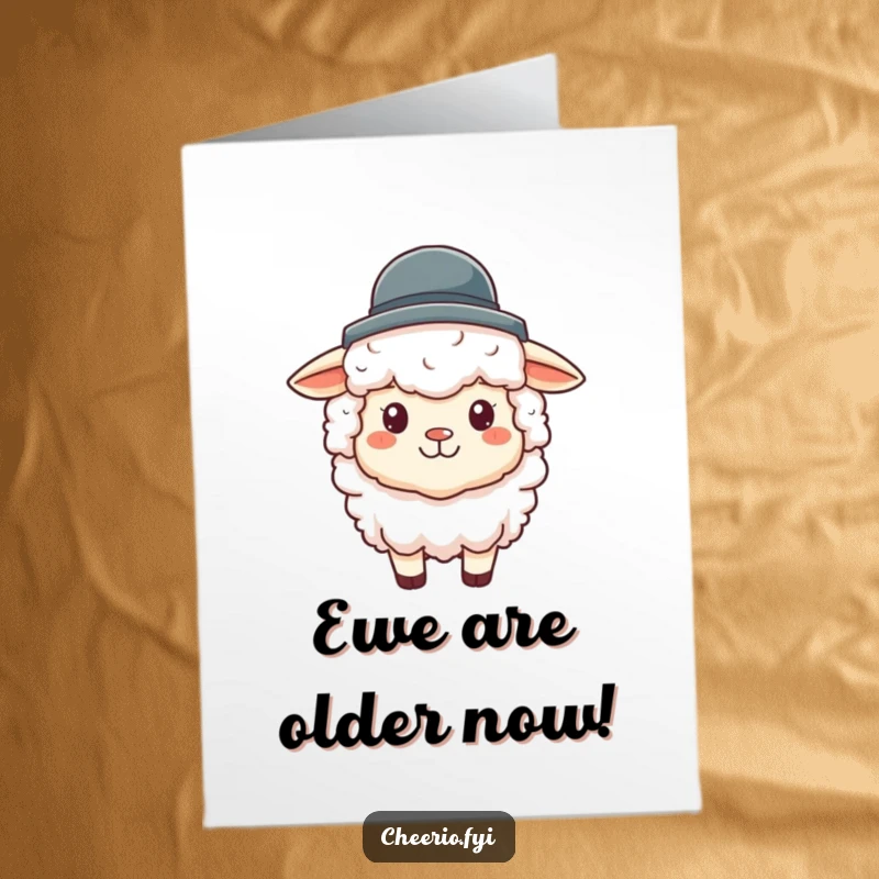 Funny Free Printable Birthday Card featuring a fluffy sheep in a tiny bowler hat, looking cheerful and ready to party.