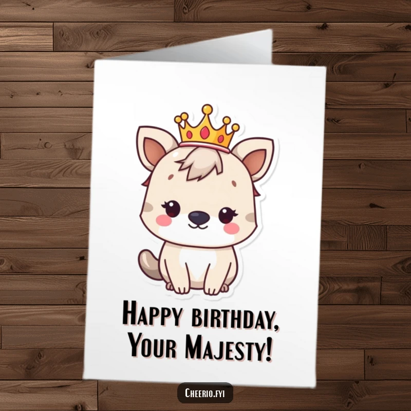Funny Free Printable Birthday Card: A regal British animal wearing a small crown, exuding charming aristocracy for a birthday.