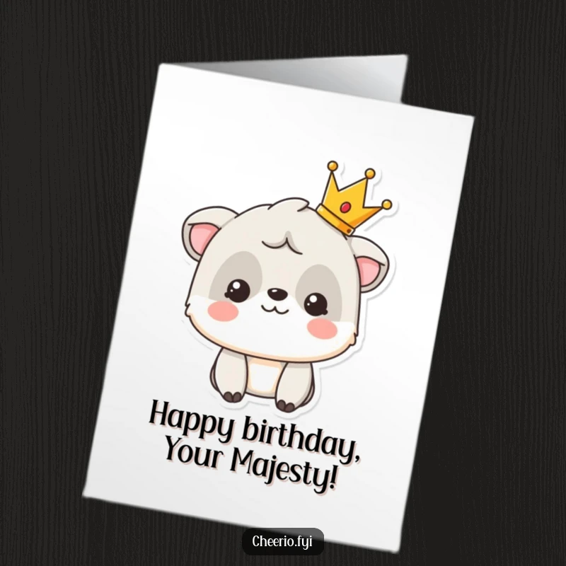 Funny Free Printable Birthday Card featuring a smiling animal proudly wearing a tiny, glittering crown, fit for a birthday king or queen.