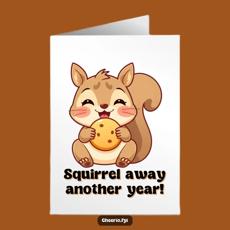 Free Printable Birthday Card: Squirrel with Biscuit, Funny Snack Downloadable Gift