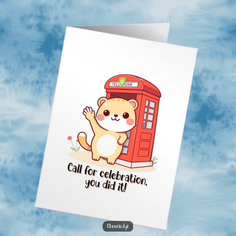 Funny Free Printable Congratulations Card featuring an animal waving at a phone booth, a great downloadable gift.