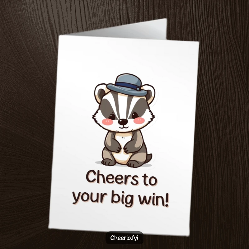Funny Free Printable Congratulations Card with a playful badger tipping his tiny bowler hat, celebrating achievements.