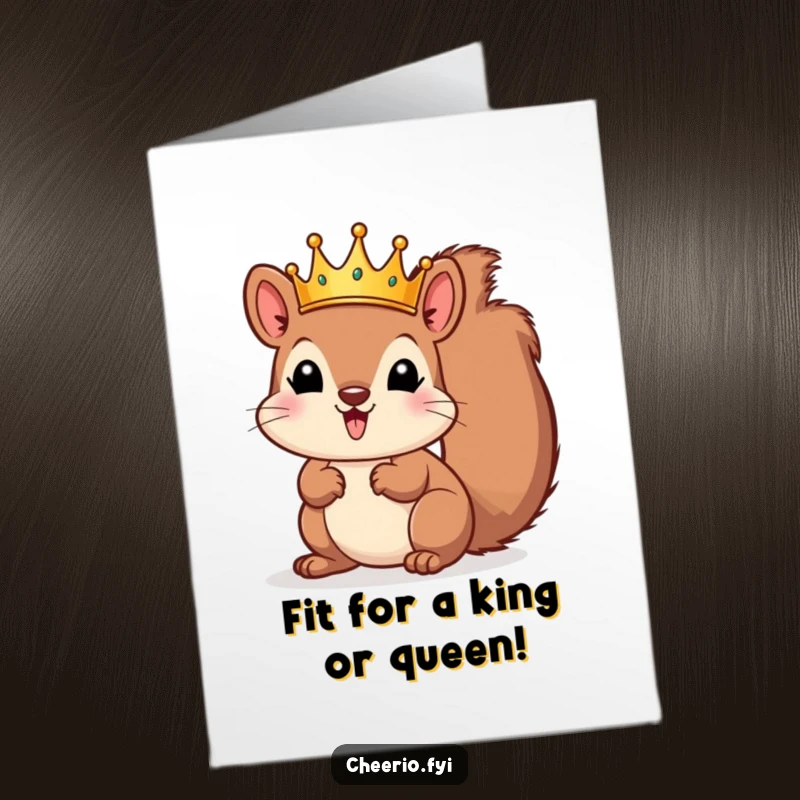 Funny Free Printable Congratulations Card: A squirrel king in a crown cheers for your success, looking absolutely regal.