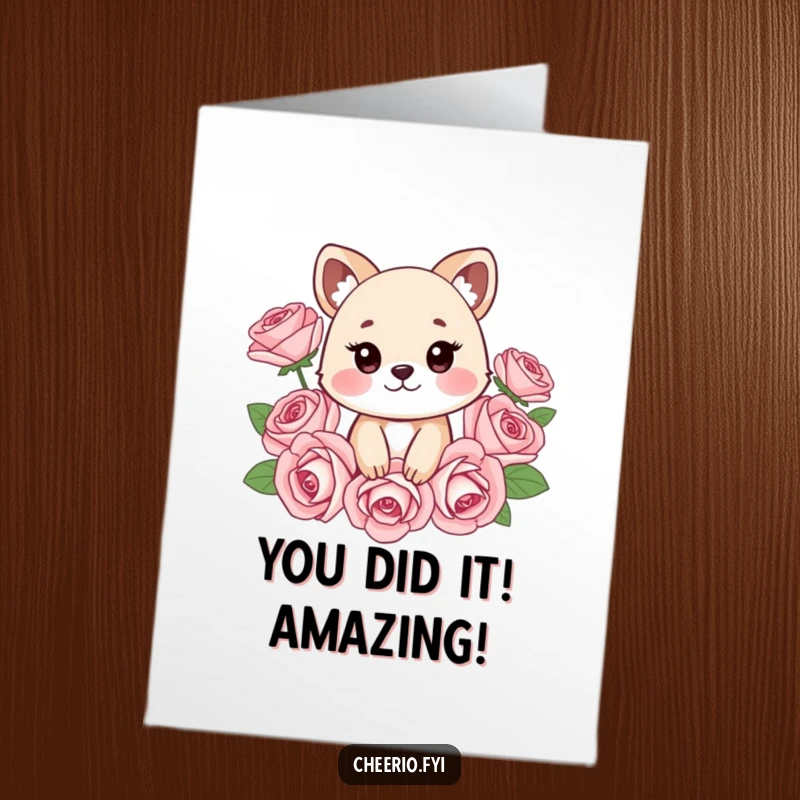Funny Free Printable Congratulations Card: Cheeky animal smirking amidst roses, perfect for a humorous congrats message, downloadable art.