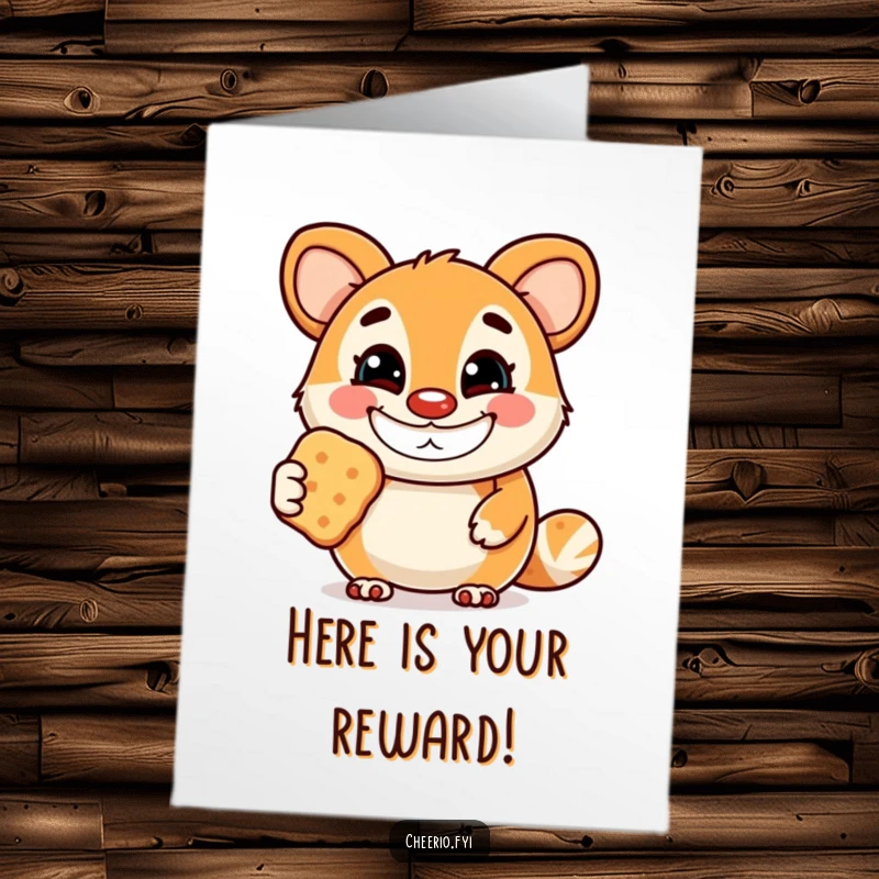 Funny Free Printable Congratulations Card with an animal mascot wearing a wide grin and offering a biscuit.