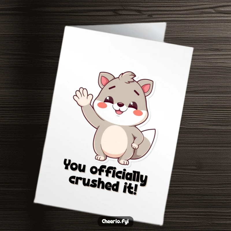Funny Free Printable Congratulations Card showing a smirking animal pal giving a jaunty wave, perfect for any celebration.