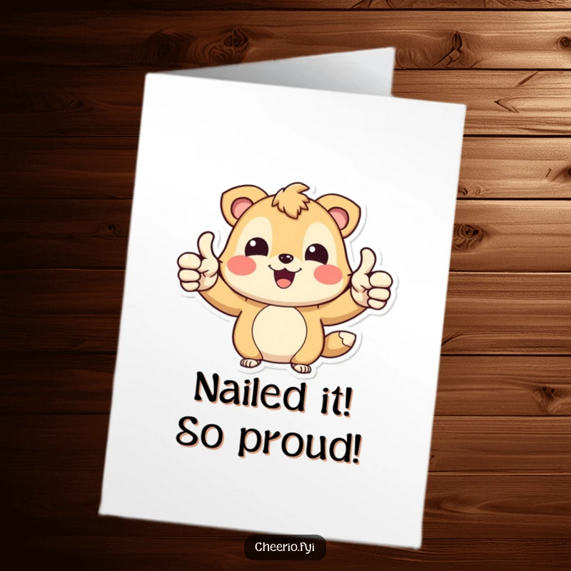 Funny Free Printable Congratulations Card: Joyful animal character enthusiastically giving two thumbs up, approving of your amazing success.