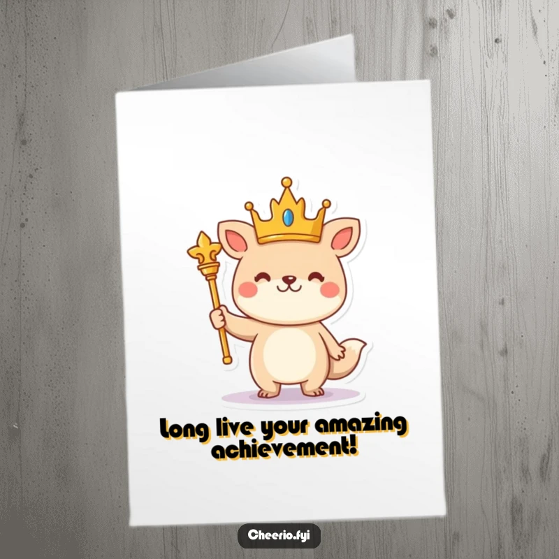 Funny Free Printable Congratulations Card: A regal animal character stands proudly with crown and scepter.
