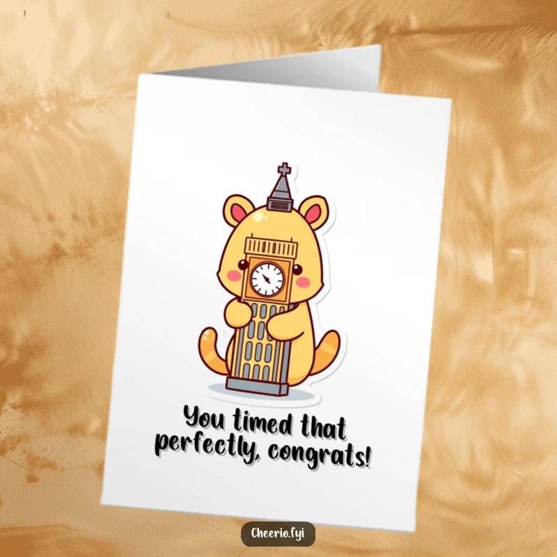 Funny Free Printable Congratulations Card showing an animal hugging Big Ben, a unique downloadable gift for any occasion.