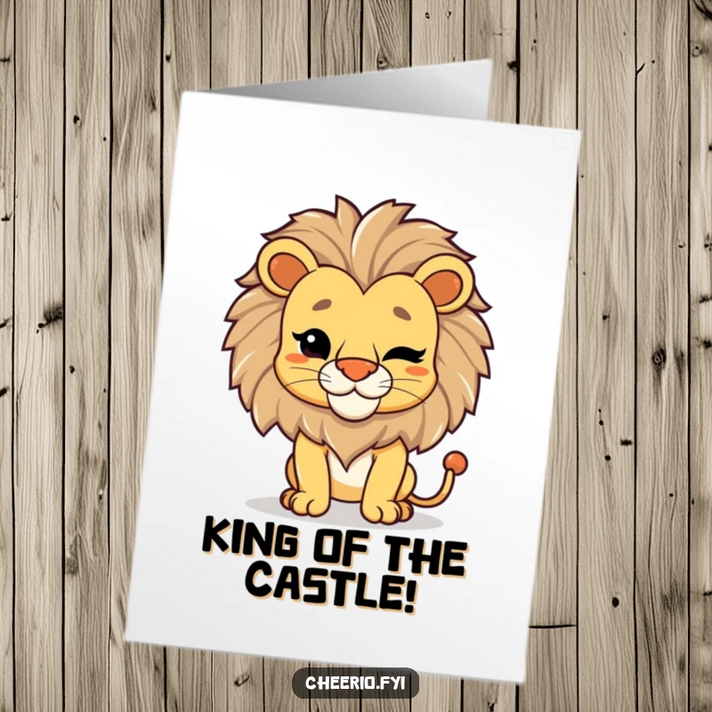 Funny Free Printable Congrats Card: A proud lion with a regal stance offers a confident, celebratory wink.