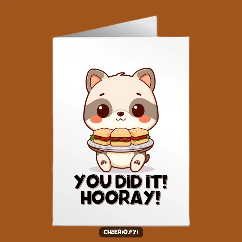 Free Printable Congrats Card: Amusing Animal Serving Tiny Sandwiches, Instant Download