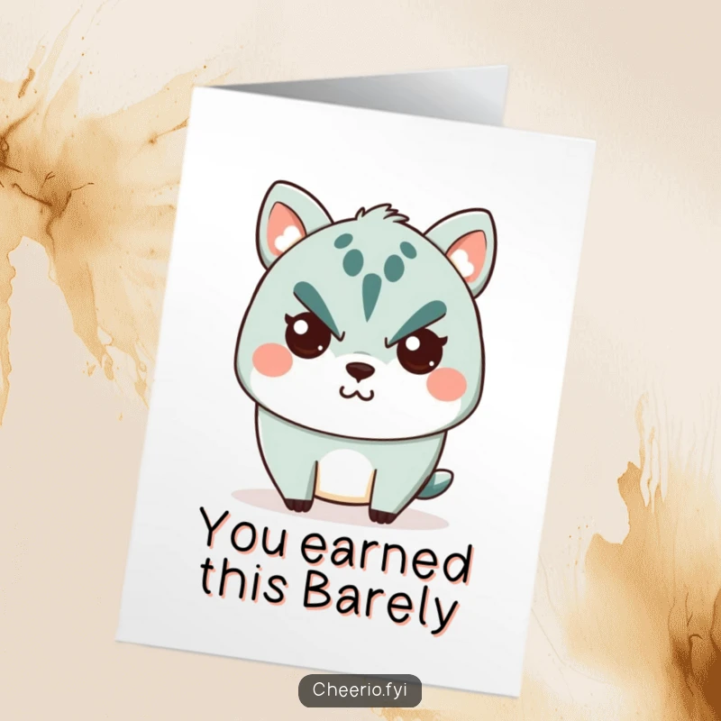 Funny Free Printable Congratulations Card: Stern animal character shows a rare, tiny smile, perfect for a humorous DIY gift of success.