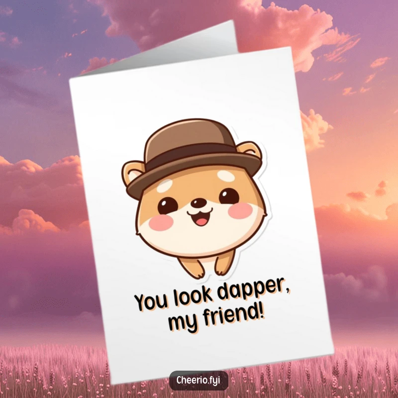 Funny Free Printable Congratulations Card: An adorable animal in a smart bowler hat offers a broad, happy smile to celebrate your win.