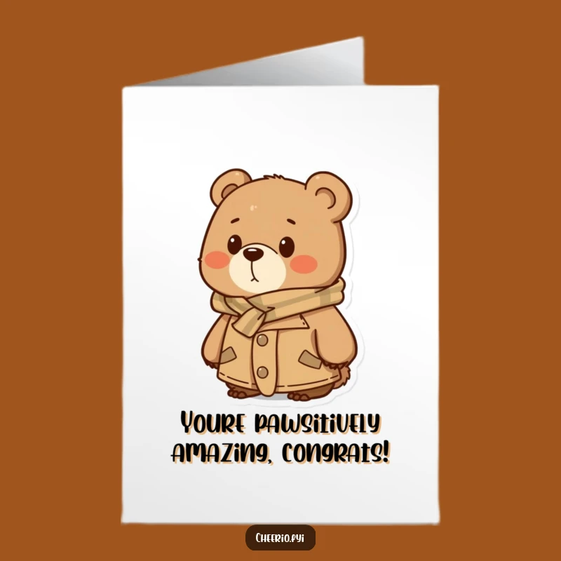 Free Printable Congrats Card: Pensive Bear Tweed Funny Downloadable Gift for Achievements