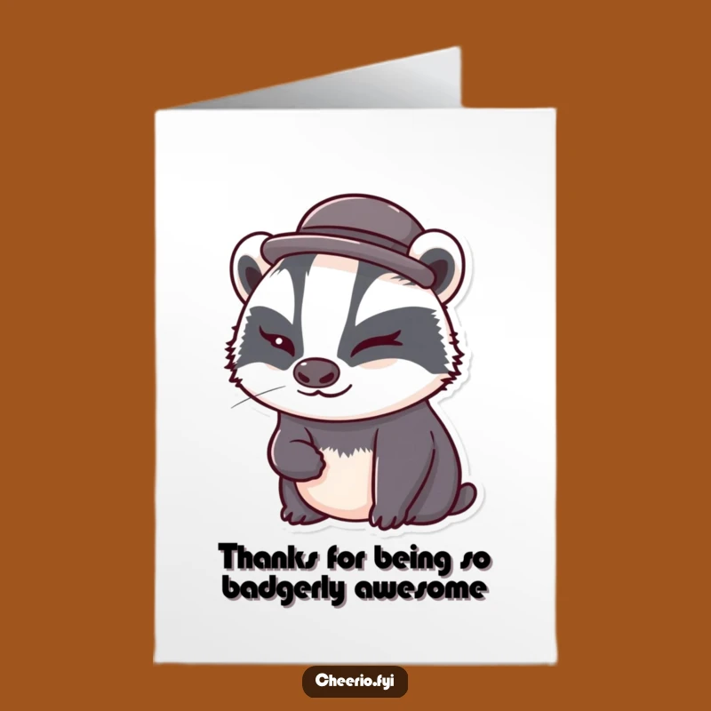 Free Printable Thank You Card: Cute Badger Winking Downloadable Gift for Gratitude