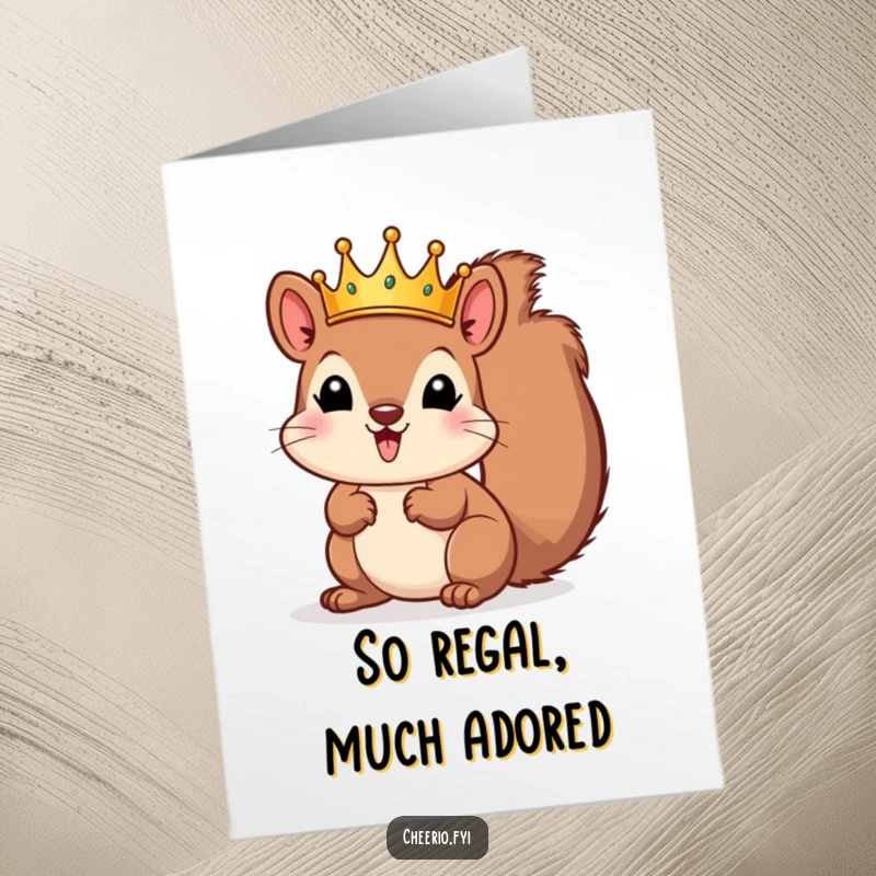 Funny Free Printable Thank You Card: A tiny crowned squirrel offers a sincere, yet amusing, expression of gratitude.