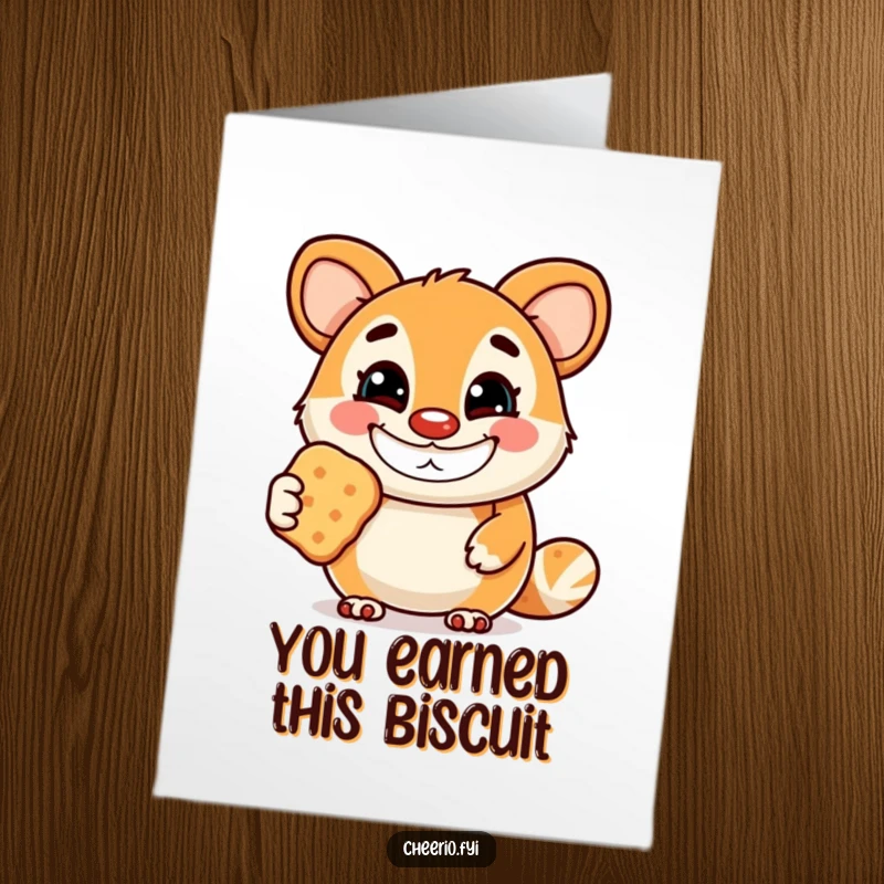 Funny Free Printable Thank You Card featuring an animal mascot with a wide, friendly grin offering a biscuit.