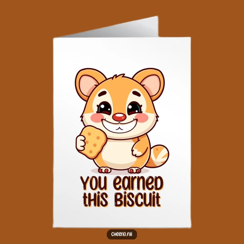 Free Printable Thank You Card: Grinning Mascot Offers Biscuit, Funny Gift