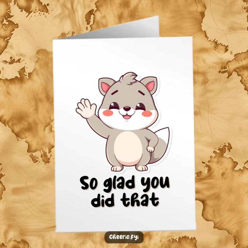 Funny Free Printable Thank You Card featuring a confident, smirking animal pal giving a jaunty wave.