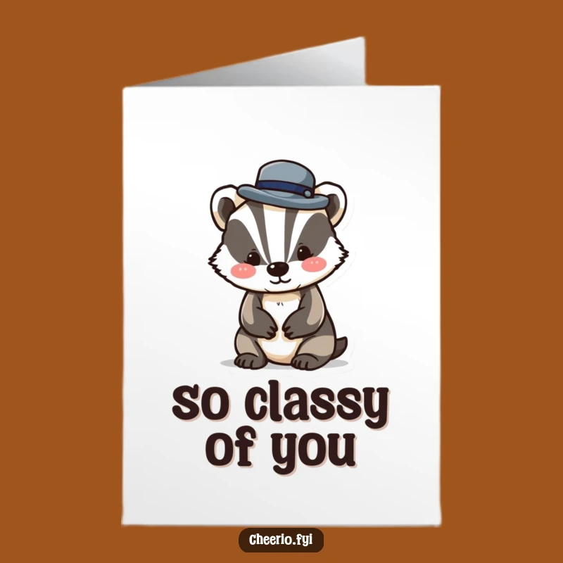 Free Printable Thank You Card: Badger in Bowler Hat, Funny Downloadable Gift