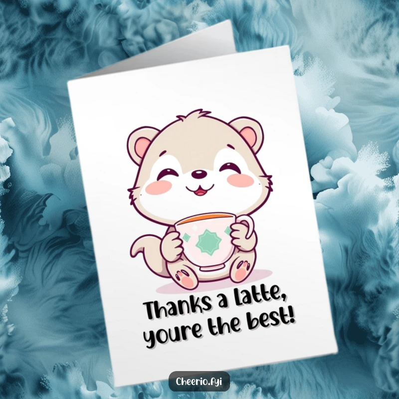 Funny Free Printable Thank You Card with a cute animal gracefully holding a miniature teacup, perfect for expressing thanks.