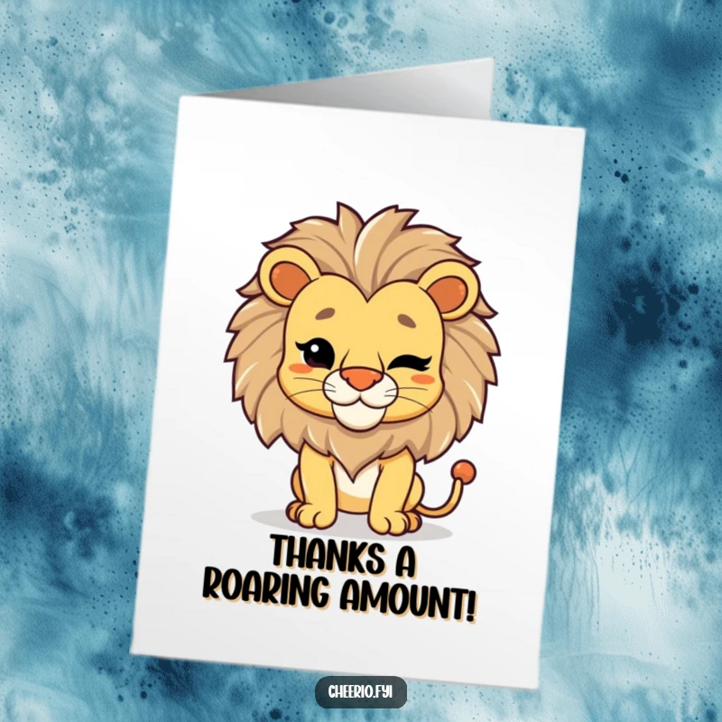 Funny Free Printable Thank You Card: A proud lion in a regal pose offers a warm, thankful wink.