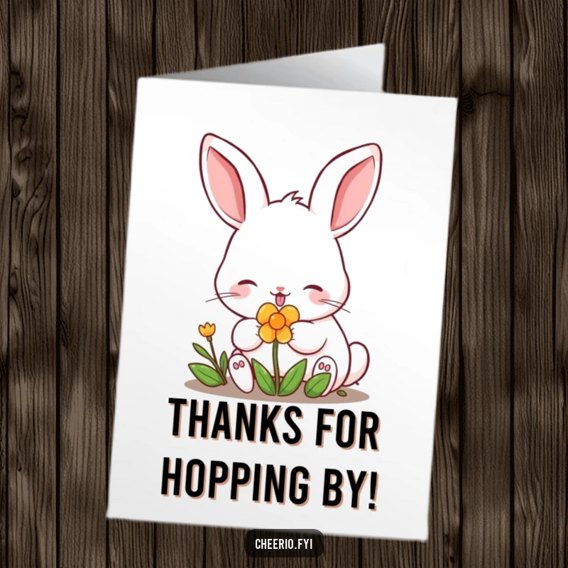 Funny Free Printable Thank You Card: A content rabbit with perked ears happily nibbles a clover, sending thanks.