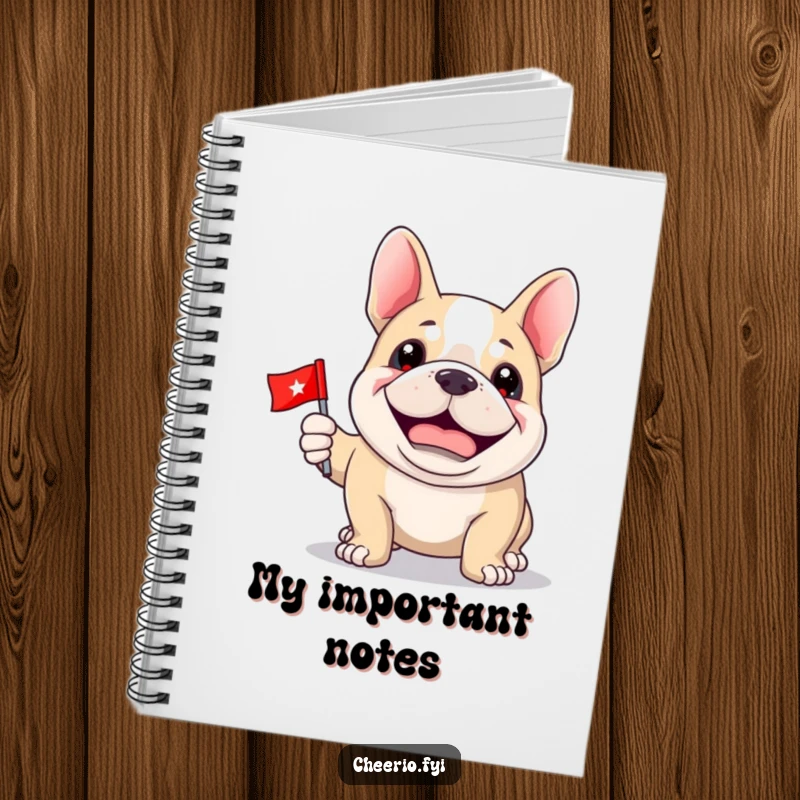 Funny Bulldog Notebook: A happy bulldog with a proud grin holds a flag, ready for your notes.