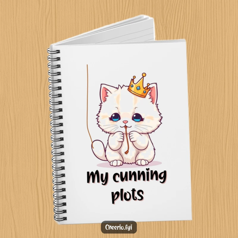 Funny Notebook: A fluffy cat wearing a crown, playfully batting a string, a charming and humorous writing companion.