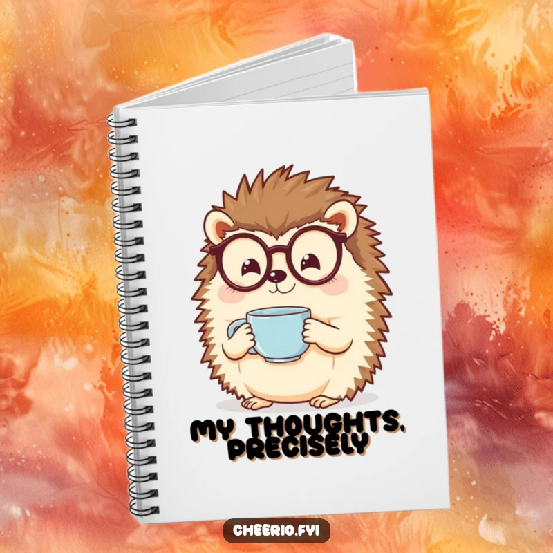 Funny Hedgehog Notebook: A cheerful hedgehog with spectacles holds a teacup, ready for your notes.