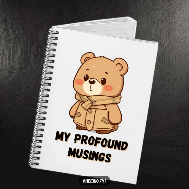 Funny Notebook: A bear in a tweed jacket and scarf looking thoughtfully into the distance, a wise and humorous writing companion.