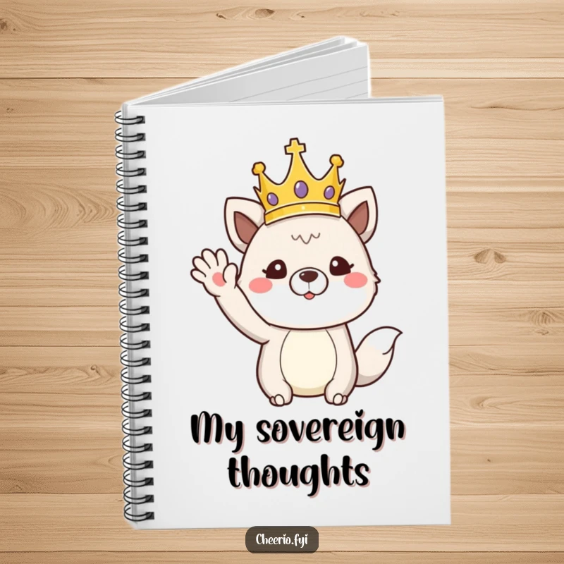 Funny notebook cover with an animal wearing a crown and giving a regal wave, for jotting down royal ideas.