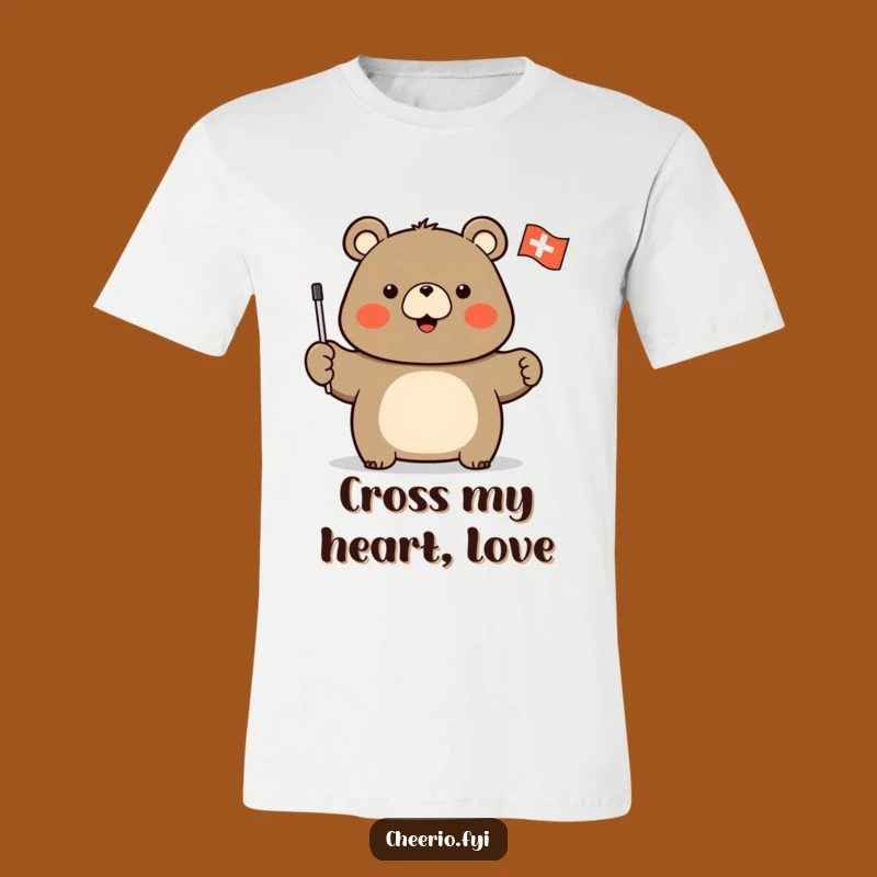 Funny Bear Flag T-Shirt: Stout Bear Waving Cross Flag, a Proud Funny Gift