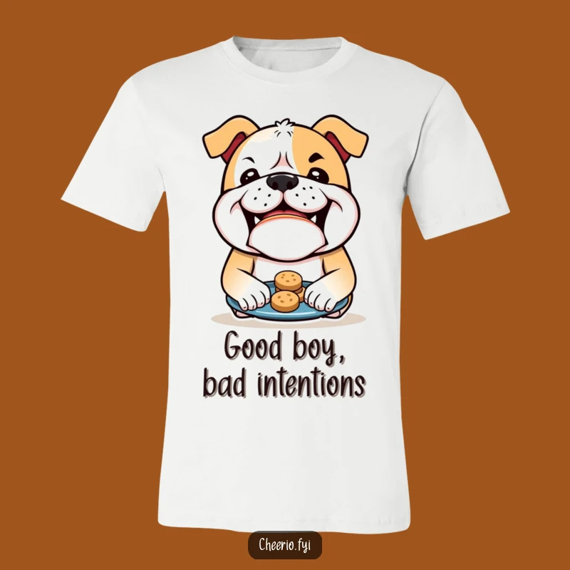 Funny Bulldog Biscuits T-Shirt - Mischievous Dog Treat Lover Apparel