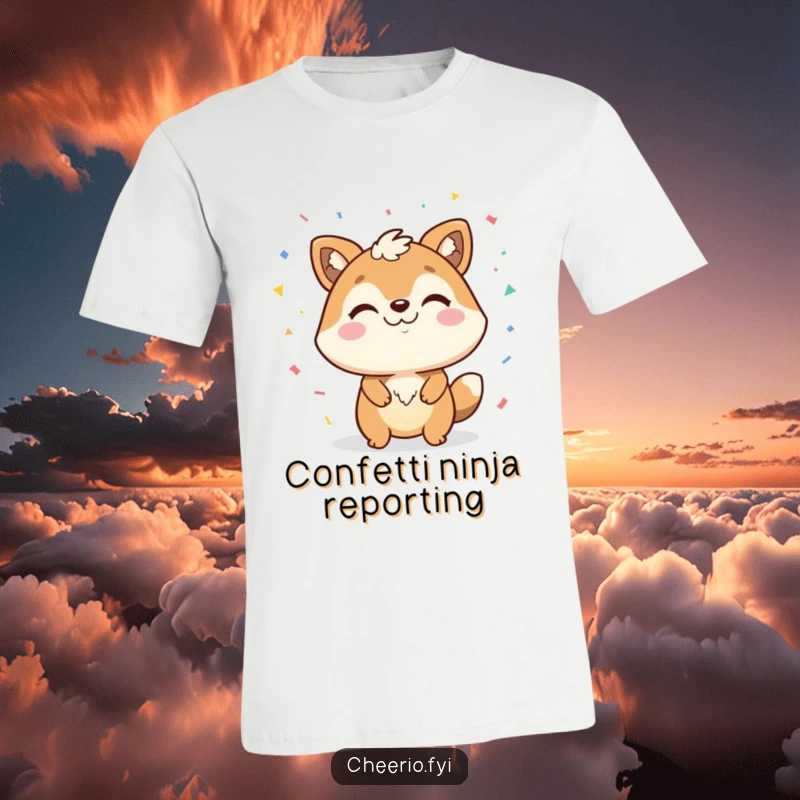 Funny t-shirt depicting a happy animal with a confident smirk, enthusiastically tossing confetti for a festive celebration.